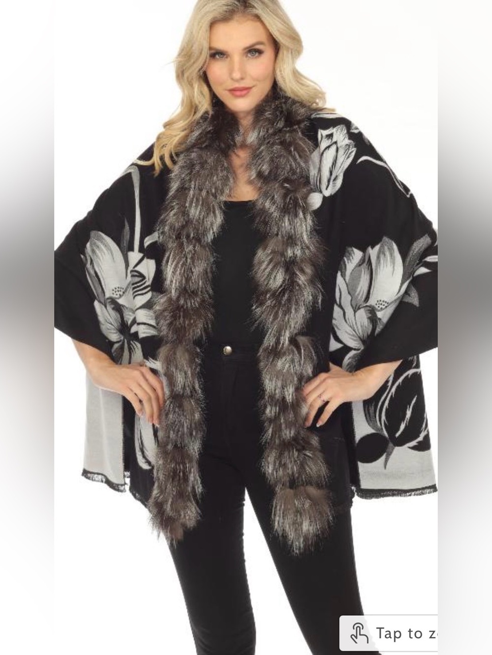 ⭐️NWOT Belle Fare Reversible Genuine Silver Fox Trim Cashmere Blend Wrap⭐️